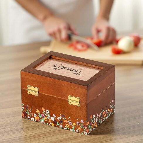 Valentine's Day Gifts for her, 3 * 5 Solid Wood Index Card Organizer Friendship Bracelet Box with Transparent Acrylic Top Cover Gift for Christmas & New Year Comes with 100 Guide Cards in Saudi Arabia