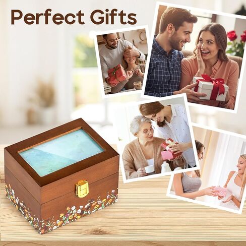 Valentine's Day Gifts for her, 3 * 5 Solid Wood Index Card Organizer Friendship Bracelet Box with Transparent Acrylic Top Cover Gift for Christmas & New Year Comes with 100 Guide Cards in Saudi Arabia