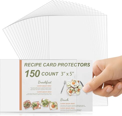 150 Count Recipe Card Protectors, 3 x 5 Recipe Card Holder Covers Waterproof & Oil-Proof Plastic Sleeves for Index Cards, Recipe Holder Covers, Cookbook Protector Sheets in Saudi Arabia