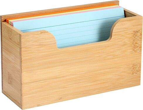 BTSKY 1 PACK Bamboo Index Card Display Stand, 3 x 5 Inch Index Card Storage Rack Rustic Notecard Case, Coupons Greeting Cards Storage - Sturdy Desk Card Organizer Box for Office Home Photos & Receipts in Saudi Arabia
