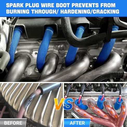 8 PCS Spark Plug Boot Protector 2500° Spark Plug Wire Heat Shield Sleeve Wrap 6 Inch for Ls1/Ls2 Sbc Bbc 350 454 Spark Wire Plug Covers (Blue) 8HS-BL in Saudi Arabia