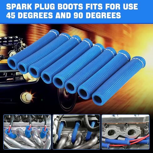 8 PCS Spark Plug Boot Protector 2500° Spark Plug Wire Heat Shield Sleeve Wrap 6 Inch for Ls1/Ls2 Sbc Bbc 350 454 Spark Wire Plug Covers (Blue) 8HS-BL in Saudi Arabia