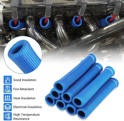 8 PCS Spark Plug Boot Protector 2500° Spark Plug Wire Heat Shield Sleeve Wrap 6 Inch for Ls1/Ls2 Sbc Bbc 350 454 Spark Wire Plug Covers (Blue) 8HS-BL in Saudi Arabia