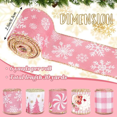 5 لفة وردية عيد الميلاد شريط حافة السلك in Kuwait