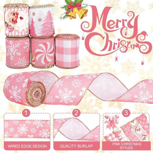 5 لفة وردية عيد الميلاد شريط حافة السلك in Kuwait