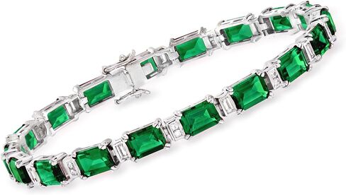 Ross-Simons 25.00 ct. t.w. Simulated Emerald and 1.00 ct. t.w. CZ Bracelet in Sterling Silver. 8 inches, 8 inches, Cubic Zirconia, multi in Kuwait