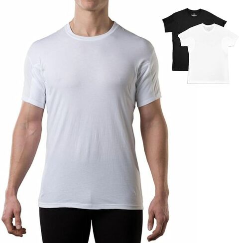قميص داخلي مقاوم للعرق للرجال | رقبة دائرية من القطن | صالح الأصلي | مع وسادات العرق | حزمة الأبيض والأسود | كبير جدًا in Kuwait