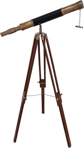 Single Barrel Vintage Floor Standing Telescope Black Leather Nautical Brown Wooden Tripod Antique Finish Office & Home Decor in Saudi Arabia