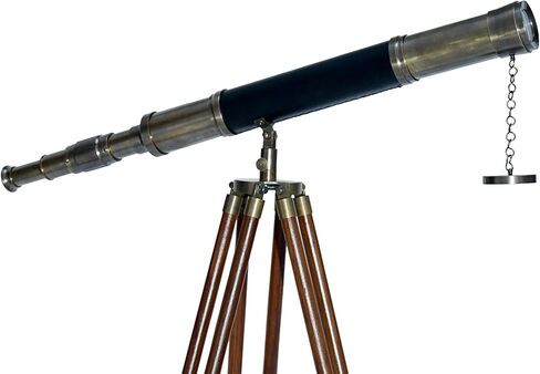 Single Barrel Vintage Floor Standing Telescope Black Leather Nautical Brown Wooden Tripod Antique Finish Office & Home Decor in Saudi Arabia