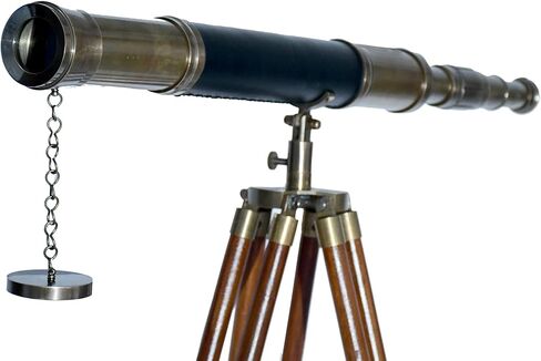 Single Barrel Vintage Floor Standing Telescope Black Leather Nautical Brown Wooden Tripod Antique Finish Office & Home Decor in Saudi Arabia