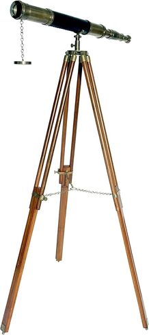 Single Barrel Vintage Floor Standing Telescope Black Leather Nautical Brown Wooden Tripod Antique Finish Office & Home Decor in Saudi Arabia