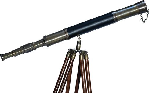 Single Barrel Vintage Floor Standing Telescope Black Leather Nautical Brown Wooden Tripod Antique Finish Office & Home Decor in Saudi Arabia