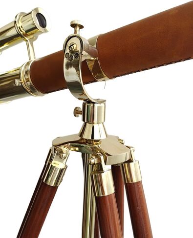 Vintage Telescope Shiny Brass Finish Double Barrel Marine Functional Antique Floor Standing Wooden Tripod Sailor Ship Brown Leather Coverd Tube Nautical in Saudi Arabia