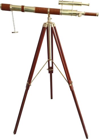 Vintage Telescope Shiny Brass Finish Double Barrel Marine Functional Antique Floor Standing Wooden Tripod Sailor Ship Brown Leather Coverd Tube Nautical in Saudi Arabia