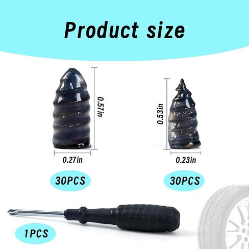 60 PCS Tire Plugs Screw Type, Tubeless Tire Repair Rubber Nail Kit, Quickfix Tire Plug Kit, Suitable for Repairing Most Tubeless Tires in Emergency Situations, Quick and Easy to Use, Enduring Sealing in Saudi Arabia