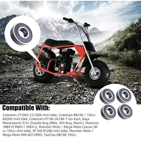 دراجة صغيرة تحمل العجلات الأمامية والخلفية لكولمان CT100U CC100X KT196 Baja Doodlebug DB30 Motovox MBX10 MBX11 MMB80 105cc RT200 RB100 RB200 79cc 98cc 100cc أجزاء الدراجة الصغيرة 6201RS (4 عبوات) in Kuwait