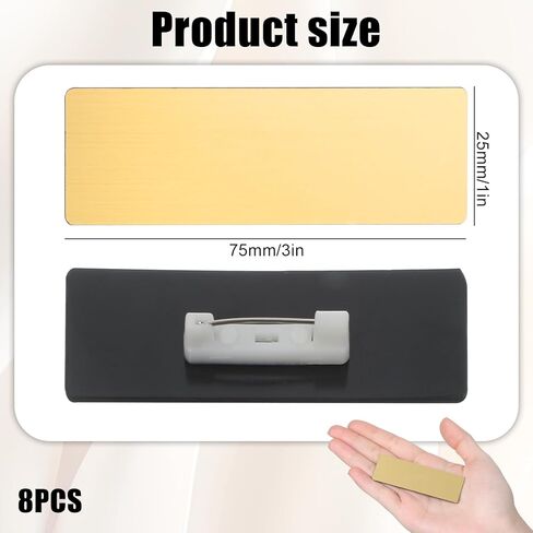 8 PCS Gold Name Tag Pin Blank Name Plates 1 X 3 Inches Blank Names Tags Badge Brushed Engraved Metal Names Plate Gold Round Corners Pin Reusable ID Nametags for Office Employee Custom Workers Students in Kuwait