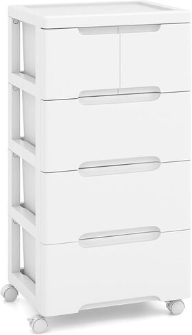 LDAILY Rolling Storage Cart with Drawers, 5 Drawers Storage Cart on Wheels, Rolling Utility Cart with 2 Lockable Wheels & Smooth Drawers, Plastic Rolling Cart for Home, White (16’’L x 13"W x 31’’H) in Saudi Arabia