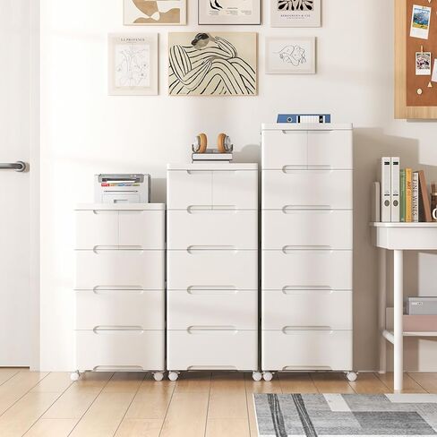LDAILY Rolling Storage Cart with Drawers, 5 Drawers Storage Cart on Wheels, Rolling Utility Cart with 2 Lockable Wheels & Smooth Drawers, Plastic Rolling Cart for Home, White (16’’L x 13"W x 31’’H) in Saudi Arabia