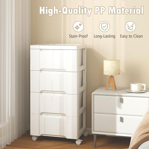 LDAILY Rolling Storage Cart with Drawers, 5 Drawers Storage Cart on Wheels, Rolling Utility Cart with 2 Lockable Wheels & Smooth Drawers, Plastic Rolling Cart for Home, White (16’’L x 13"W x 31’’H) in Saudi Arabia