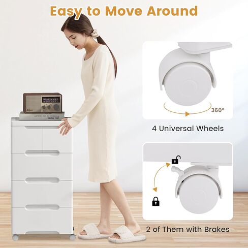 LDAILY Rolling Storage Cart with Drawers, 5 Drawers Storage Cart on Wheels, Rolling Utility Cart with 2 Lockable Wheels & Smooth Drawers, Plastic Rolling Cart for Home, White (16’’L x 13"W x 31’’H) in Saudi Arabia