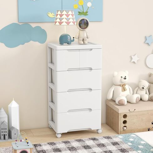 LDAILY Rolling Storage Cart with Drawers, 5 Drawers Storage Cart on Wheels, Rolling Utility Cart with 2 Lockable Wheels & Smooth Drawers, Plastic Rolling Cart for Home, White (16’’L x 13"W x 31’’H) in Saudi Arabia