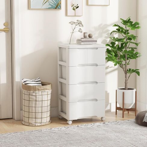 LDAILY Rolling Storage Cart with Drawers, 5 Drawers Storage Cart on Wheels, Rolling Utility Cart with 2 Lockable Wheels & Smooth Drawers, Plastic Rolling Cart for Home, White (16’’L x 13"W x 31’’H) in Saudi Arabia