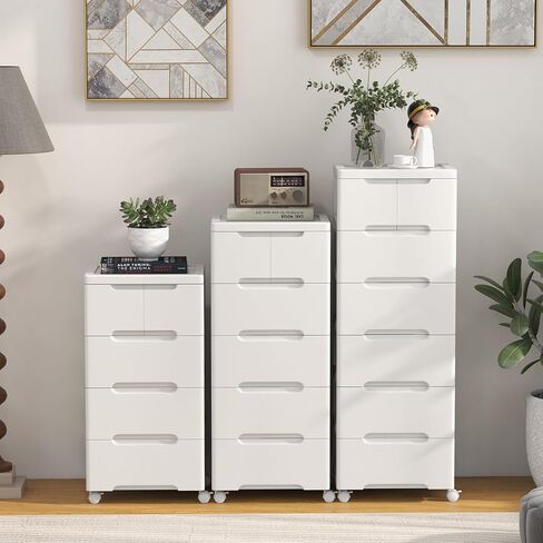 LDAILY Rolling Storage Cart with Drawers, 5 Drawers Storage Cart on Wheels, Rolling Utility Cart with 2 Lockable Wheels & Smooth Drawers, Plastic Rolling Cart for Home, White (16’’L x 13"W x 31’’H) in Saudi Arabia