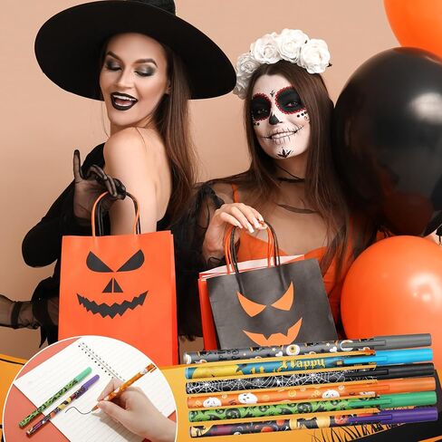 Geiserailie 48 Pieces Halloween Pens Bulk Pumpkin Bat Spider Ballpoint Ghost 6 Styles Ink Gift Skull Rollerball Stick Creative Cute Stationery for Kids Office School Thanksgiving Party Favor Supplies in Kuwait