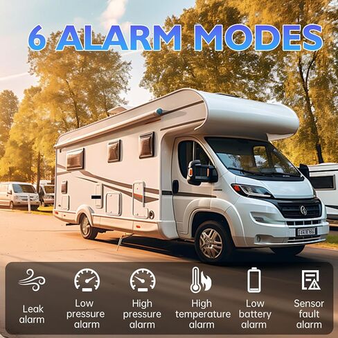 نظام مراقبة ضغط الإطارات B-Qtech RV مع 4 أجهزة استشعار خارجية، TPMS لاسلكي لشاحنة سيارة مقطورة، 6 أوضاع إنذار تدعم iOS وAndroid، عرض الضغط/درجة الحرارة في الوقت الحقيقي in Kuwait
