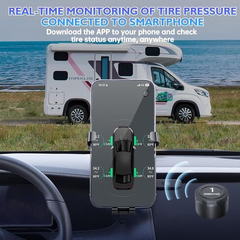 نظام مراقبة ضغط الإطارات B-Qtech RV مع 4 أجهزة استشعار خارجية، TPMS لاسلكي لشاحنة سيارة مقطورة، 6 أوضاع إنذار تدعم iOS وAndroid، عرض الضغط/درجة الحرارة في الوقت الحقيقي in Kuwait