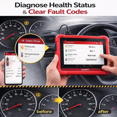 LAUNCH X431 i-TPMS Service Tool, 315/433MHz TPMS Reset for DIY & Shops, Activate All OE Sensors & Program LAUNCH Sensors ONLY, Read/Clear DTCs to Turn Off Light (Requires X431 Scanner), Work with App in Saudi Arabia