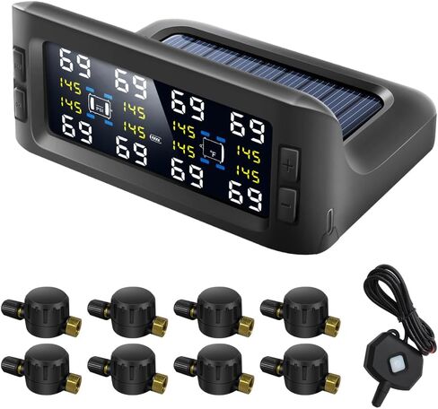 B-Qtech Tire Pressure Monitoring System Solar TPMS w/8 Flow Thru Sensors & Signal Repeater - Long Range Transmission for RV/Truck/Trailer/Camper, 7 Alert Modes Real Time Monitoring (0-199 PSI) in Saudi Arabia