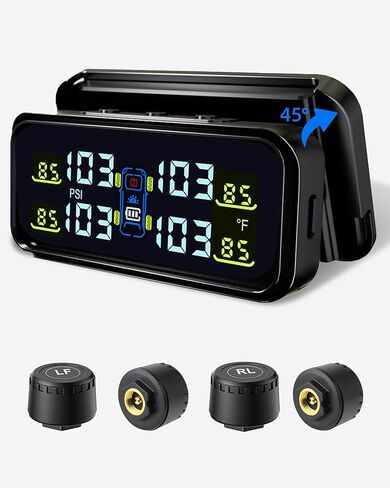 RV Tire Pressure Monitoring System, Wireless USB/Solar TPMS with 4 Sensors Installed on Windowshield, tire Pressure Sensor, 6 Alarm Modes, 0-130PSI for Sedan/SUV/MPV/Truck/Older Vehicle TY101 in Kuwait