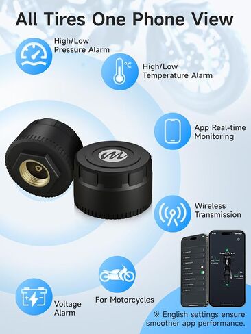 Moman RV Tire Pressure Monitoring System, Car TPMS Sensors Set of 4, Tire Pressure and Temperature Alarm, Wireless Tire Pressure Sensor, Only Support iOS in Saudi Arabia