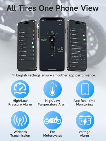 Moman RV Tire Pressure Monitoring System, Car TPMS Sensors Set of 4, Tire Pressure and Temperature Alarm, Wireless Tire Pressure Sensor, Only Support iOS in Saudi Arabia