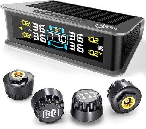 نظام مراقبة ضغط الإطارات RV (TPMS) - مستشعرات TPMS مجموعة من 4 و6 أوضاع إنذار | شاحن بالطاقة الشمسية/USB | شاشة LCD | لسيارة RV/شاحنة/SUV/MPV/سيدان in Kuwait