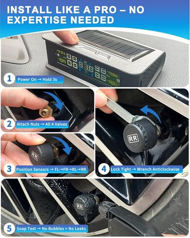 نظام مراقبة ضغط الإطارات RV (TPMS) - مستشعرات TPMS مجموعة من 4 و6 أوضاع إنذار | شاحن بالطاقة الشمسية/USB | شاشة LCD | لسيارة RV/شاحنة/SUV/MPV/سيدان in Kuwait