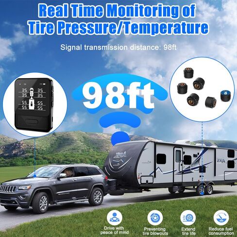 نظام مراقبة ضغط الإطارات B-Qtech TPMS مع 8 أجهزة استشعار لمراقبة الضغط/درجة الحرارة في الوقت الحقيقي، مراقبة ذكية للسيارة/الشاحنة/RV/المقطورة/التخييم (0-108 رطل لكل بوصة مربعة) in Kuwait