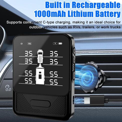 نظام مراقبة ضغط الإطارات B-Qtech TPMS مع 8 أجهزة استشعار لمراقبة الضغط/درجة الحرارة في الوقت الحقيقي، مراقبة ذكية للسيارة/الشاحنة/RV/المقطورة/التخييم (0-108 رطل لكل بوصة مربعة) in Kuwait