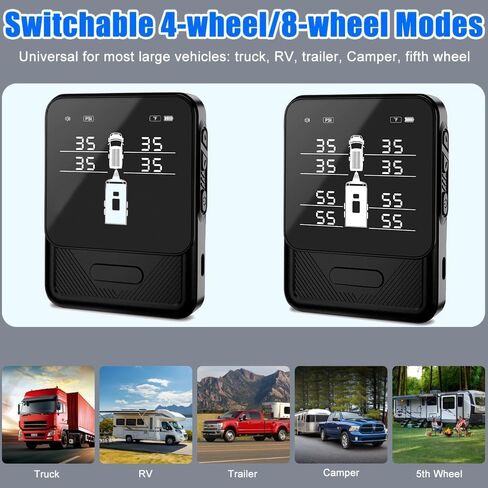 نظام مراقبة ضغط الإطارات B-Qtech TPMS مع 8 أجهزة استشعار لمراقبة الضغط/درجة الحرارة في الوقت الحقيقي، مراقبة ذكية للسيارة/الشاحنة/RV/المقطورة/التخييم (0-108 رطل لكل بوصة مربعة) in Kuwait