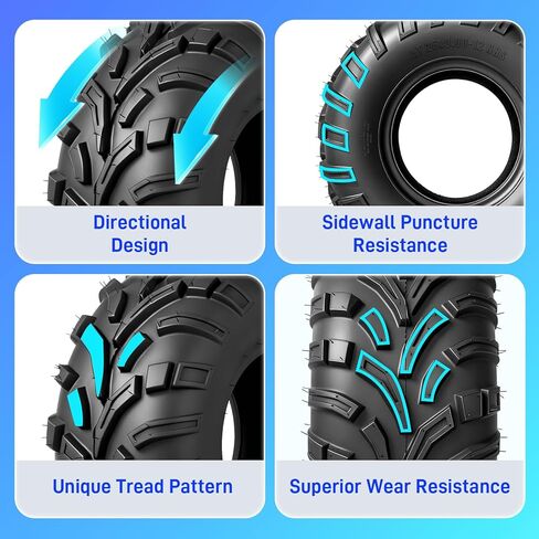 إطارات TRIBLE SIX مقاس 26x9-12 ATV UTV، 6 إطارات PR لجميع التضاريس مقاس 26x9x12 لمسار الطين الرملي، مداس اتجاهي، بدون أنابيب (عبوة من قطعتين) in Kuwait