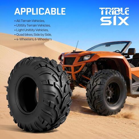إطارات TRIBLE SIX مقاس 26x9-12 ATV UTV، 6 إطارات PR لجميع التضاريس مقاس 26x9x12 لمسار الطين الرملي، مداس اتجاهي، بدون أنابيب (عبوة من قطعتين) in Kuwait