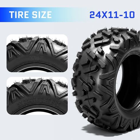 إطارات TRIBLE SIX 24x11-10 ATV UTV، 6 إطارات PR لجميع التضاريس 24x11x10 لمسار الطين الرملي، نمط القرن الكبير غير الاتجاهي، بدون أنبوب (عبوة من 2) in Kuwait