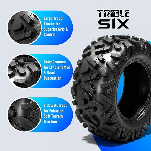 إطارات TRIBLE SIX 24x11-10 ATV UTV، 6 إطارات PR لجميع التضاريس 24x11x10 لمسار الطين الرملي، نمط القرن الكبير غير الاتجاهي، بدون أنبوب (عبوة من 2) in Kuwait