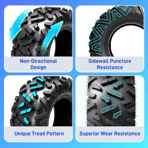 إطارات TRIBLE SIX 24x11-10 ATV UTV، 6 إطارات PR لجميع التضاريس 24x11x10 لمسار الطين الرملي، نمط القرن الكبير غير الاتجاهي، بدون أنبوب (عبوة من 2) in Kuwait