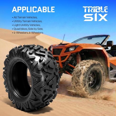 إطارات TRIBLE SIX 24x11-10 ATV UTV، 6 إطارات PR لجميع التضاريس 24x11x10 لمسار الطين الرملي، نمط القرن الكبير غير الاتجاهي، بدون أنبوب (عبوة من 2) in Kuwait
