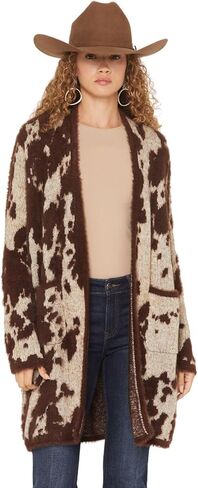 Shyanne Women's Cow Print Eyelash Knit Cardigan - SWHO25SW3-CRM XX- US Cream in Saudi Arabia