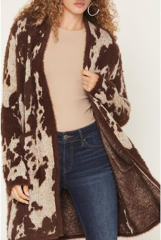 Shyanne Women's Cow Print Eyelash Knit Cardigan - SWHO25SW3-CRM XX- US Cream in Saudi Arabia