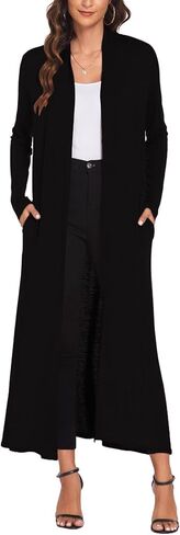 Bluetime Women Floor Length Open Front Cardigan Lightweight Long Sleeve Maxi Duster with Pockets (S-3XL) in Kuwait
